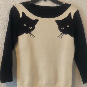 Unique Vintage Black and Cream Cat Design Sweater